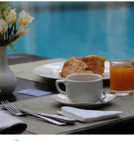 Breakfast served beside the pool
